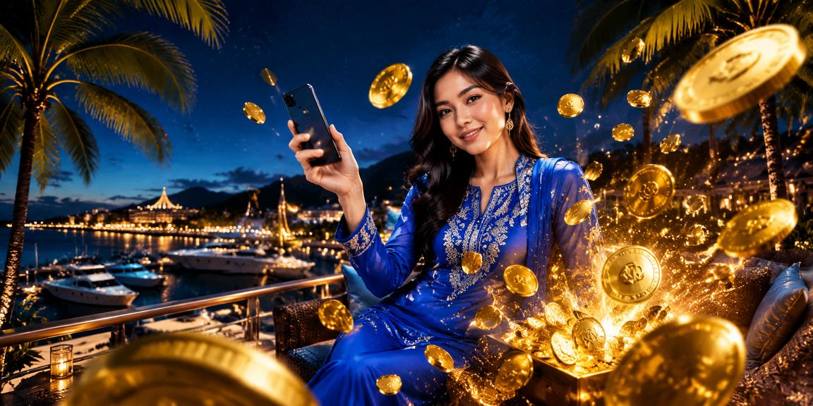 Pengguna wanita berbaju kurung menyemak maklumat pertaruhan melalui telefon di Langkawi